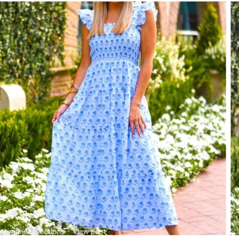 J Marie The Eloise Ruffle Strap Midi Dress Sz M - EUC